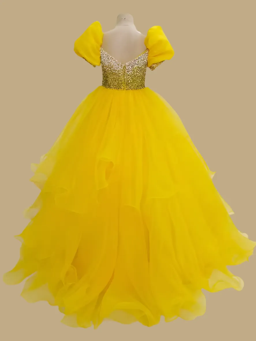 Glitzy Beaded Bodice Yellow Ball Gown For Teenage Girl