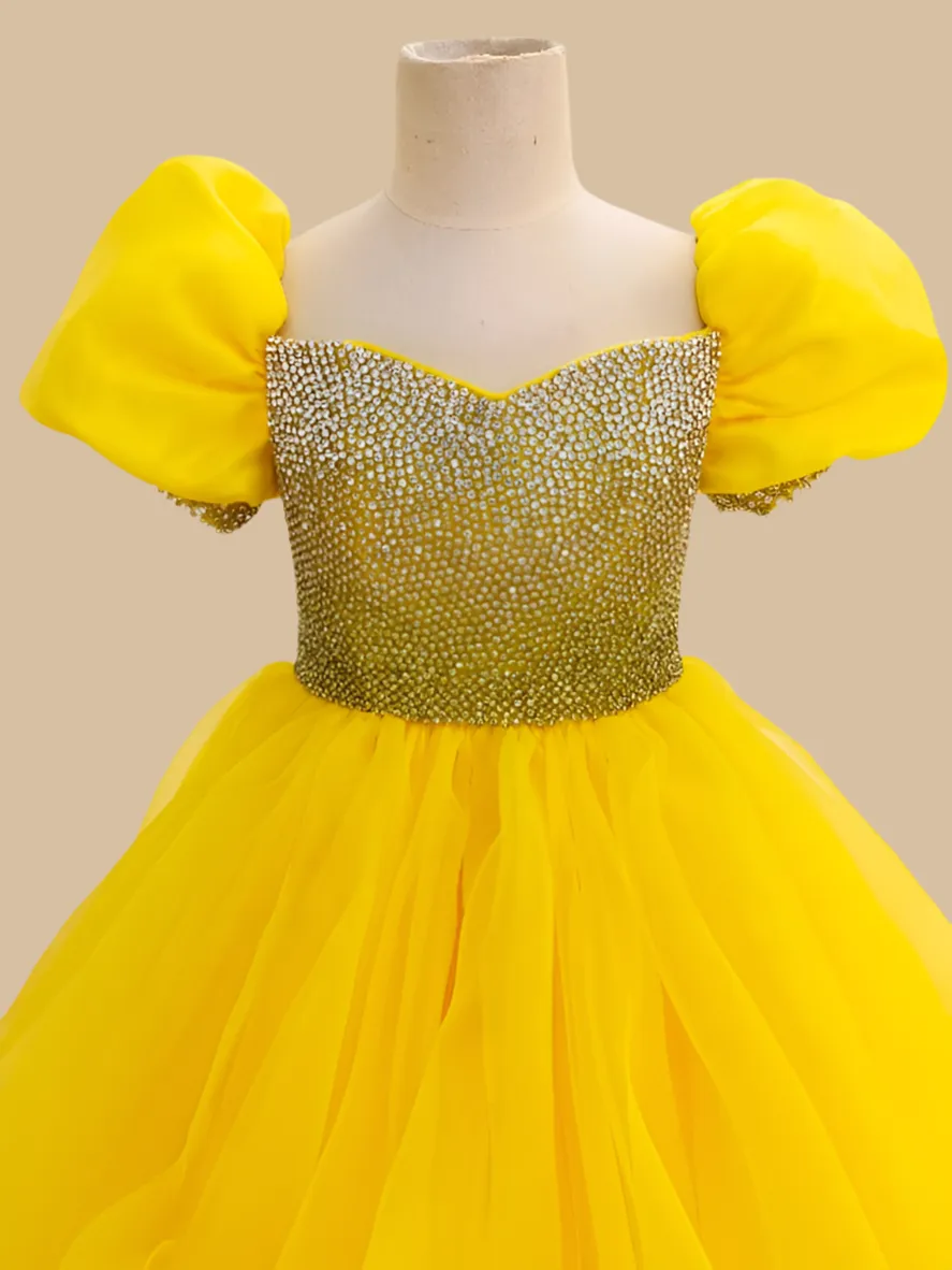 Glitzy Beaded Bodice Yellow Ball Gown For Teenage Girl