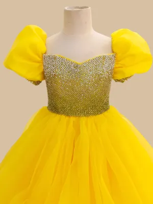 Glitzy Beaded Bodice Yellow Ball Gown For Teenage Girl