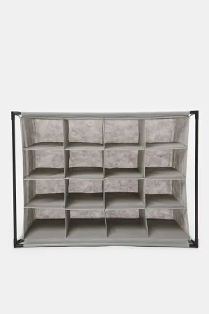 Grey 16-Grid Shoe Rack