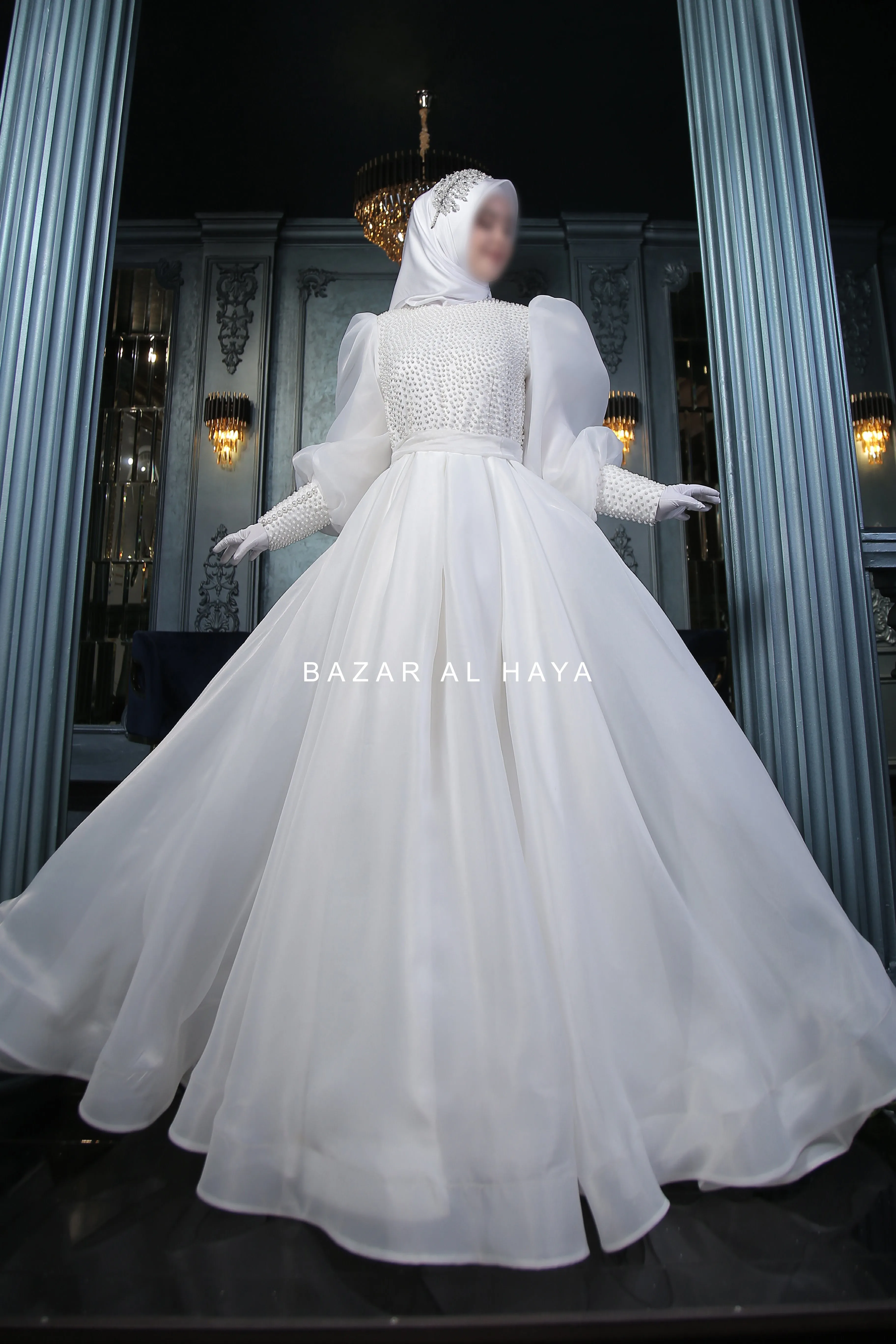 Habiba Pearl Bridal Wedding Dress In Organza & Silk - For Walima & Wedding & Nikkah