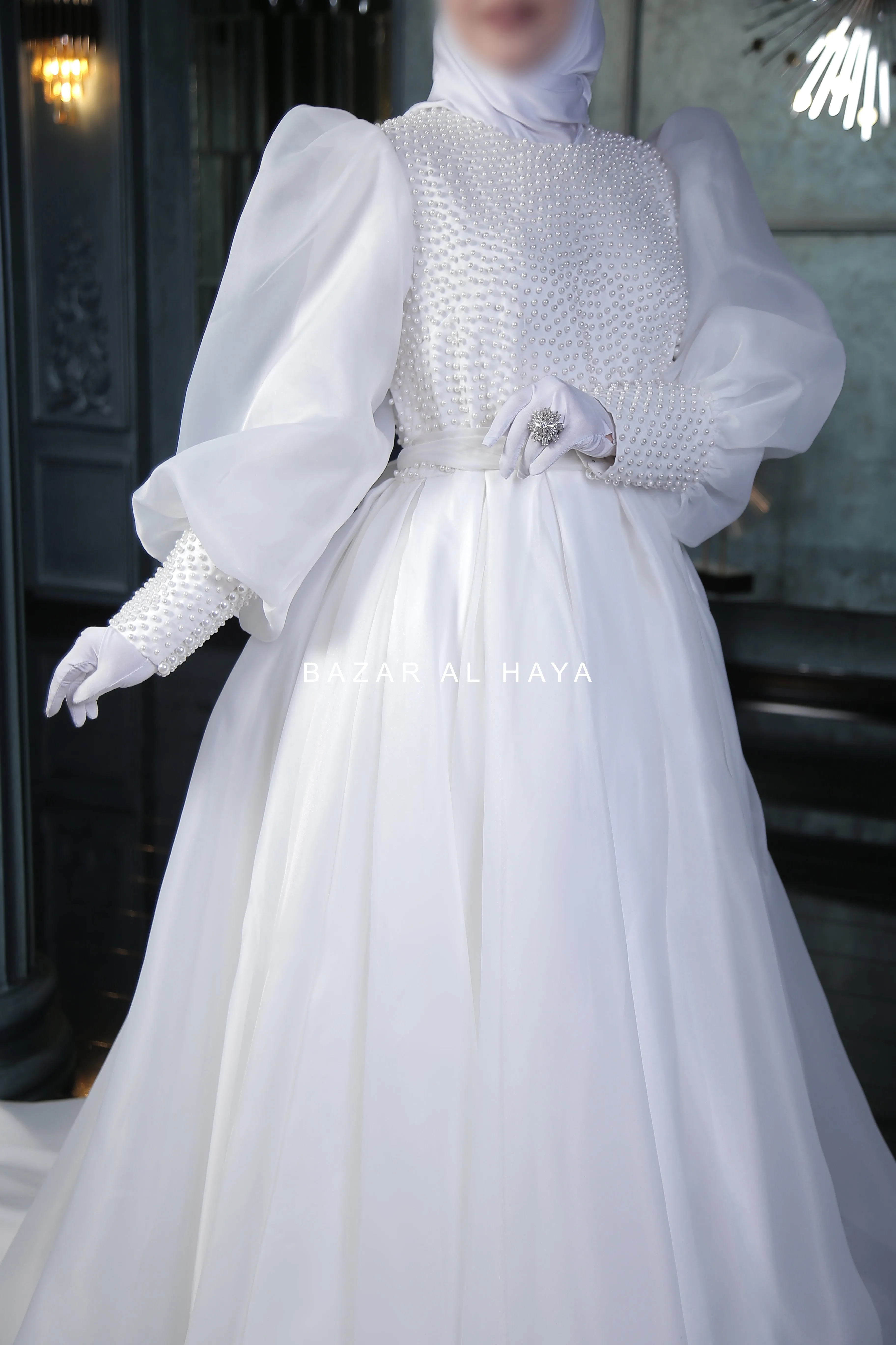 Habiba Pearl Bridal Wedding Dress In Organza & Silk - For Walima & Wedding & Nikkah