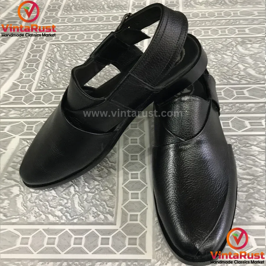 Handcrafted Unique Black Peshawari Men's  Chappal