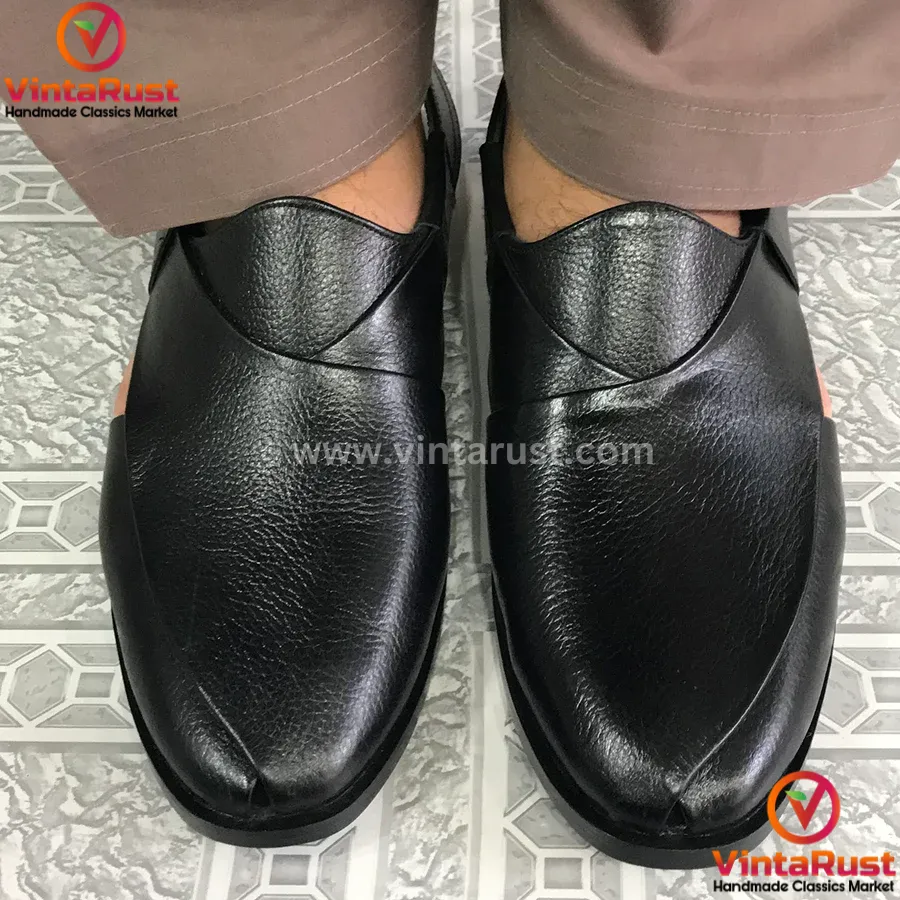 Handcrafted Unique Black Peshawari Men's  Chappal