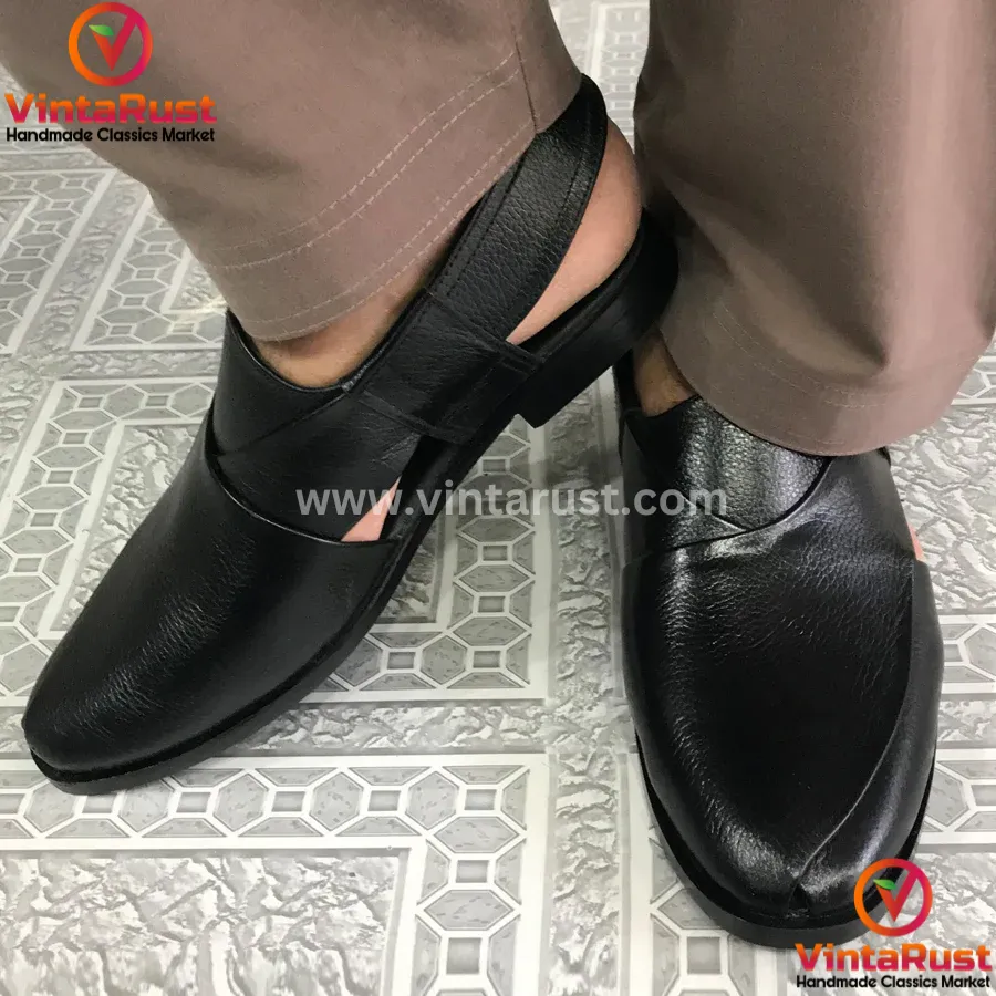 Handcrafted Unique Black Peshawari Men's  Chappal