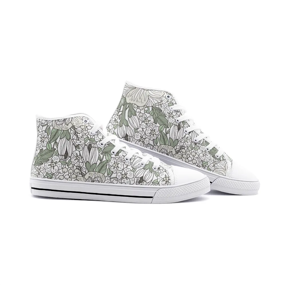 High Top Sneakers, Unisex High Top Floral Canvas Shoes