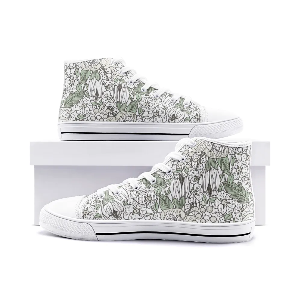 High Top Sneakers, Unisex High Top Floral Canvas Shoes