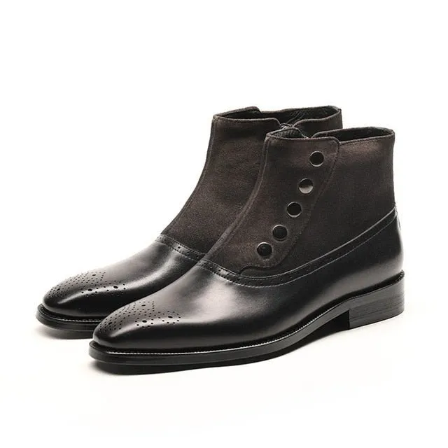 HipsterLux Genuine Cow Leather Chelsea Brogue Ankle Boots