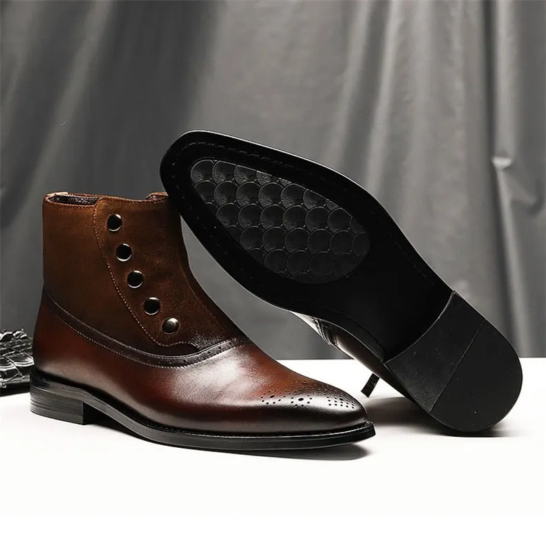 HipsterLux Genuine Cow Leather Chelsea Brogue Ankle Boots