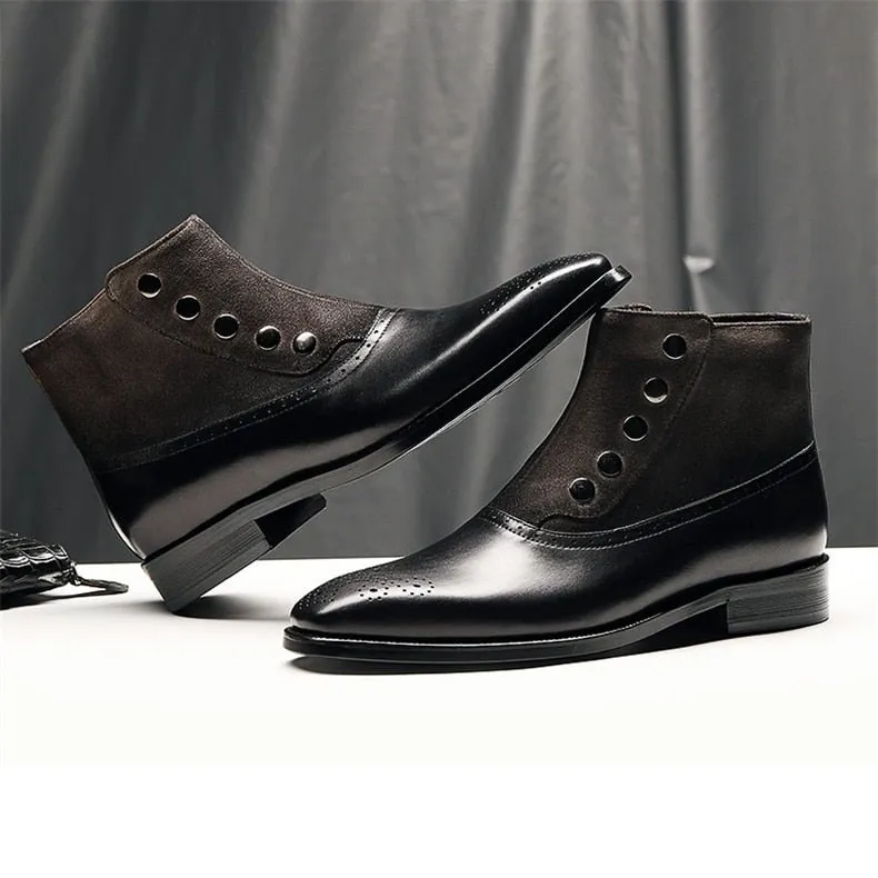 HipsterLux Genuine Cow Leather Chelsea Brogue Ankle Boots