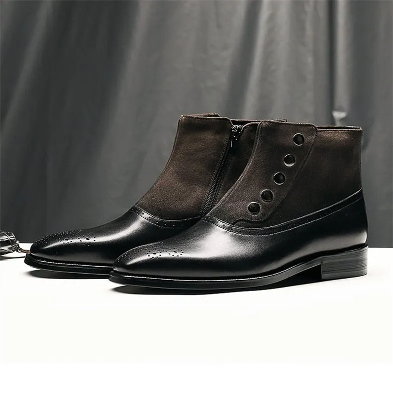 HipsterLux Genuine Cow Leather Chelsea Brogue Ankle Boots