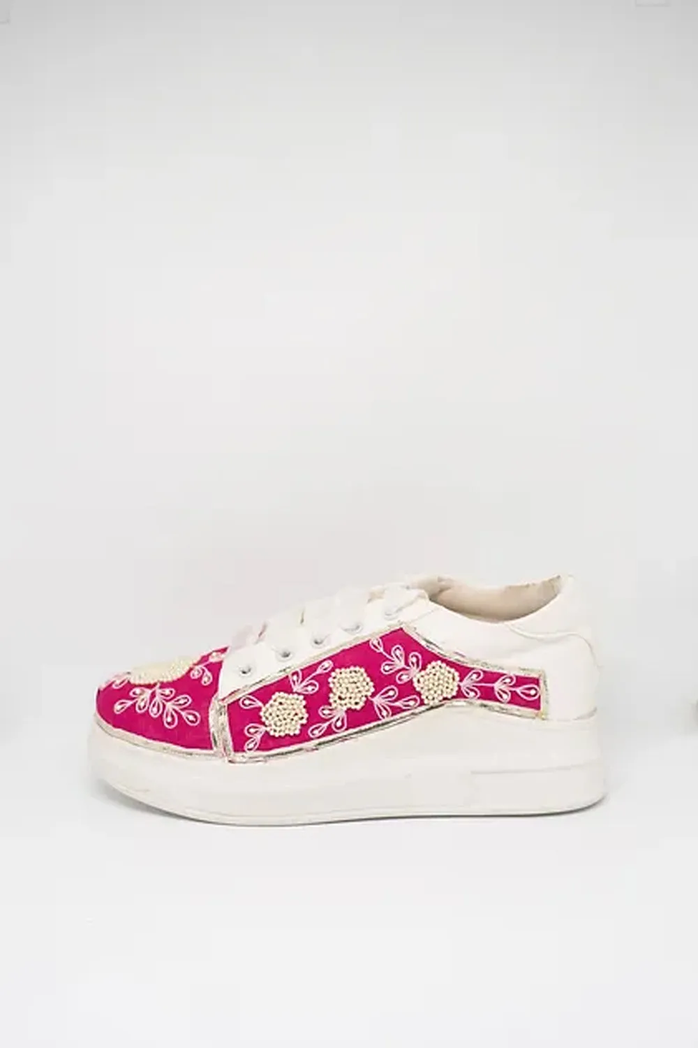 Hot Pink Sneakers With Moti Work