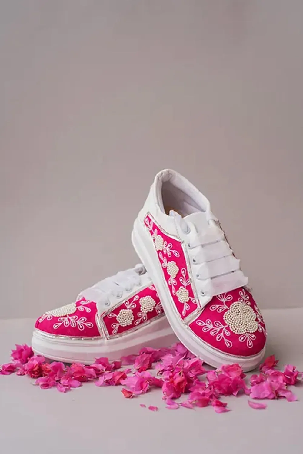 Hot Pink Sneakers With Moti Work