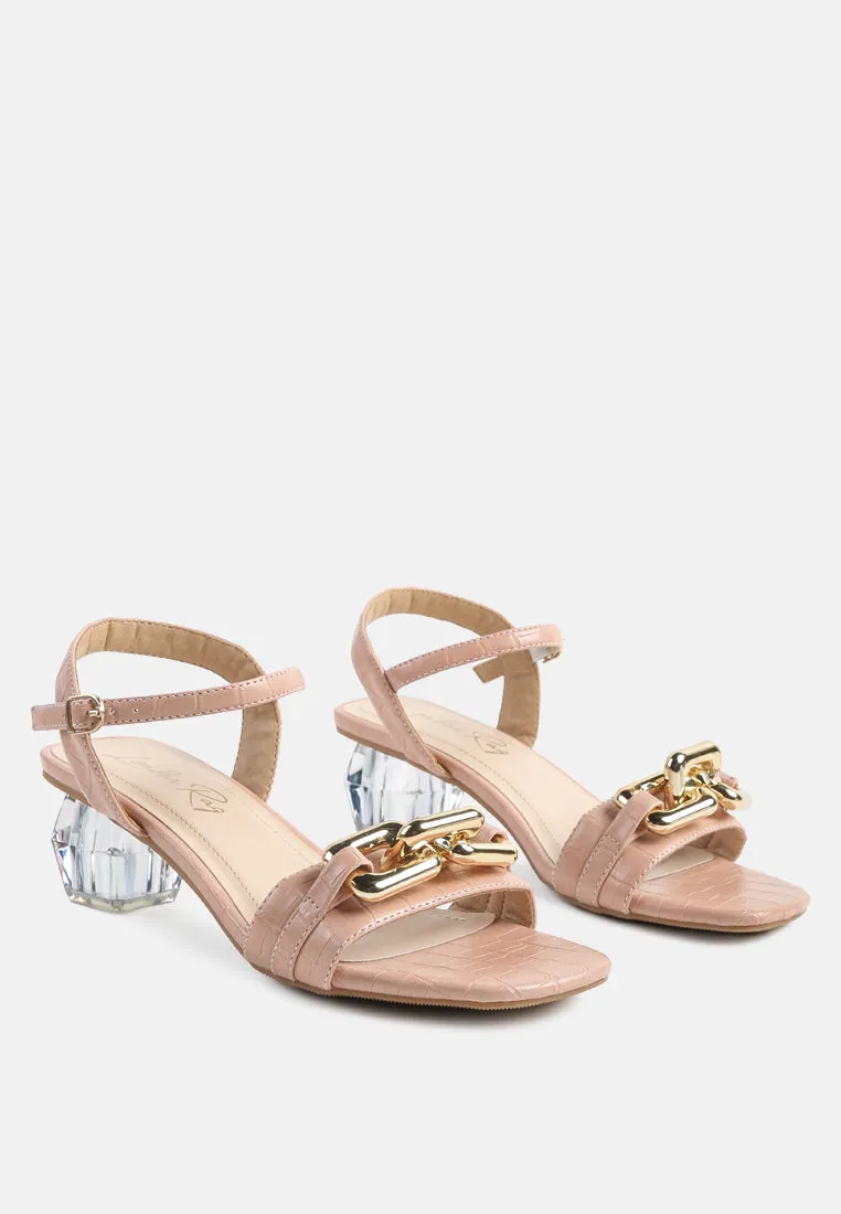 Icicle Clear Low Heel Metal Chain Sandals