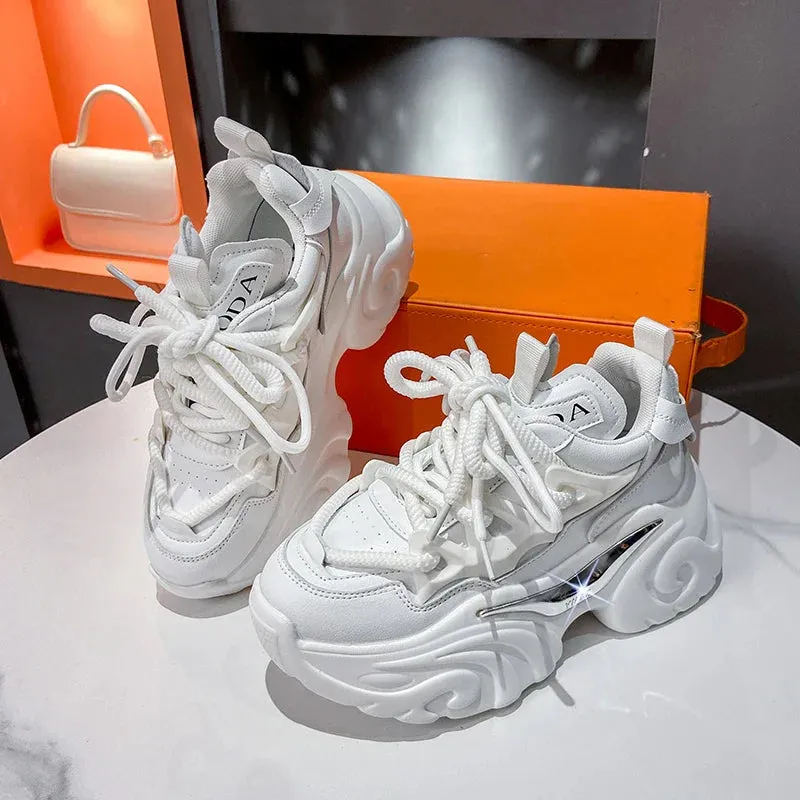 Joskaa 2024 New Plain White Platform Sneakers