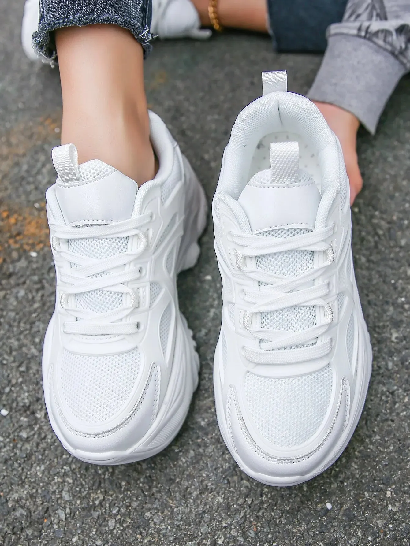 Joskaa 2024 New Plain White Platform Sneakers