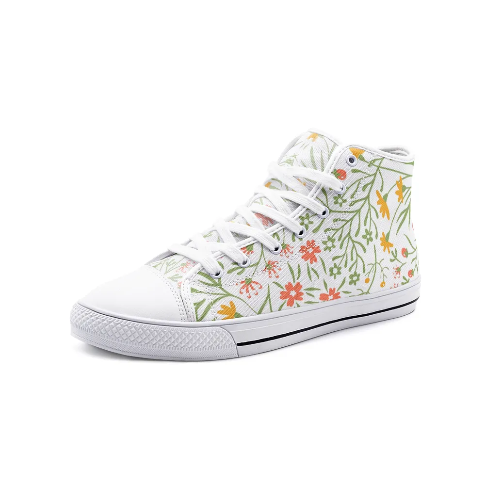 Lace Up Floral Sneakers, Unisex High Top Canvas Shoes