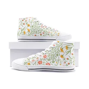 Lace Up Floral Sneakers, Unisex High Top Canvas Shoes