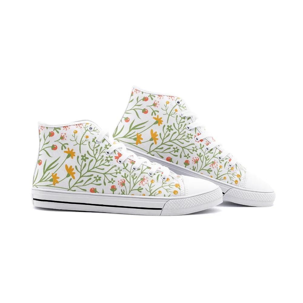 Lace Up Floral Sneakers, Unisex High Top Canvas Shoes