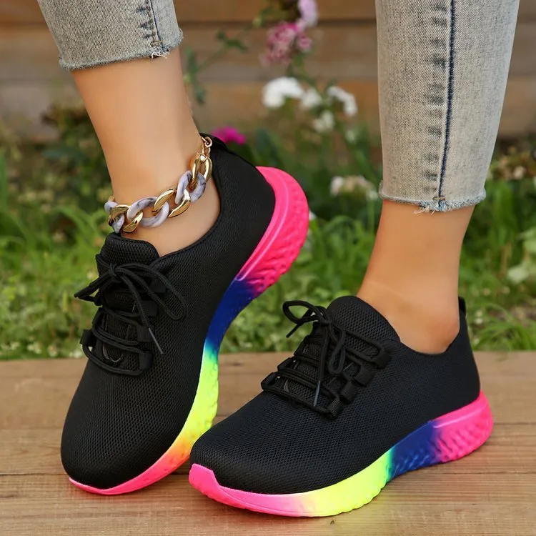 Lace-up Mesh Shoes With Rainbow Sneakers