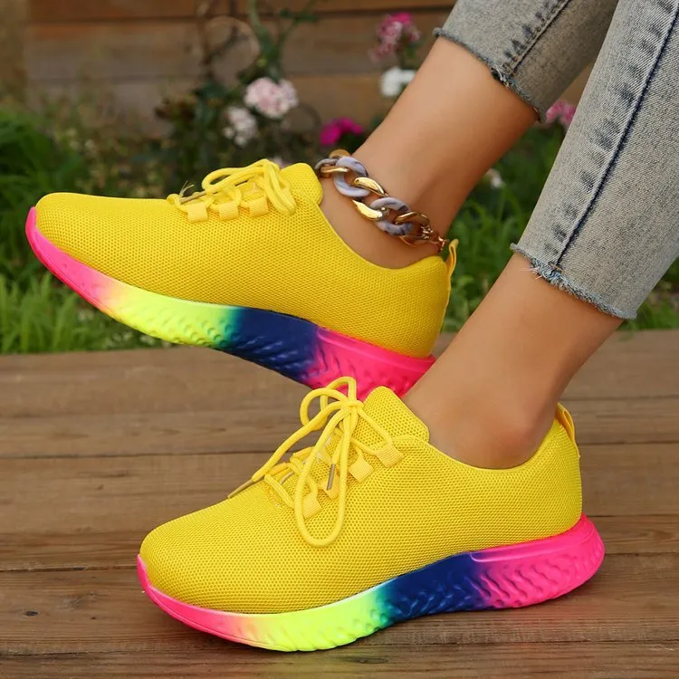 Lace-up Mesh Shoes With Rainbow Sneakers