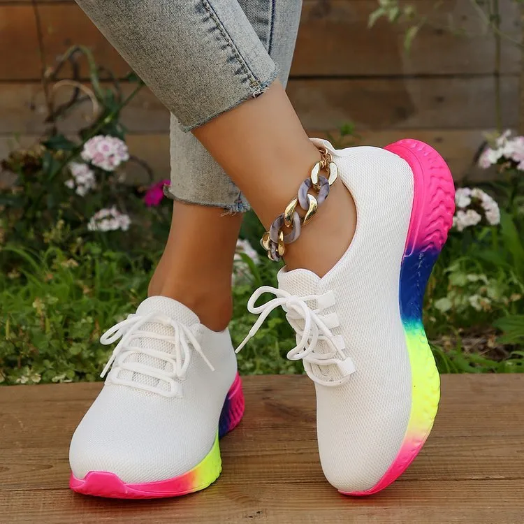 Lace-up Mesh Shoes With Rainbow Sneakers