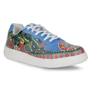 Leap7x Lacing White Madhubani Printed Casual Sneakers For Women MJH-L10 By Liberty