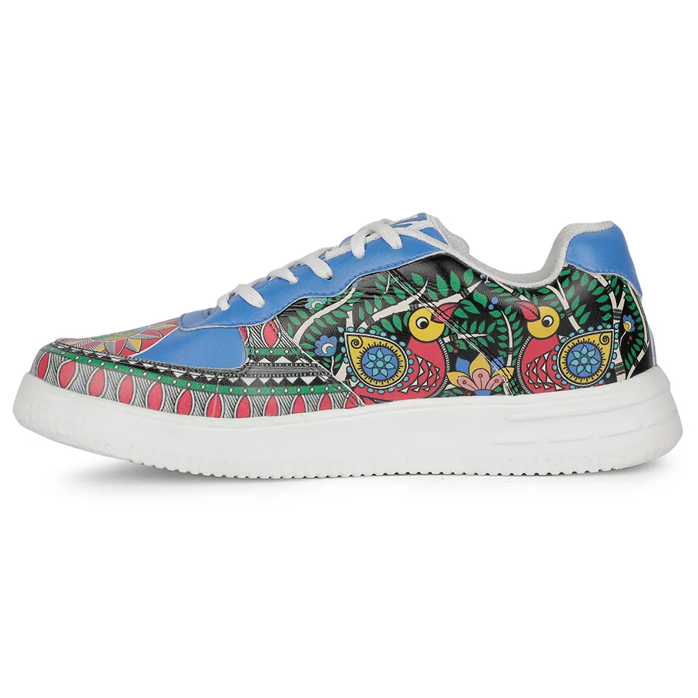 Leap7x Lacing White Madhubani Printed Casual Sneakers For Women MJH-L10 By Liberty