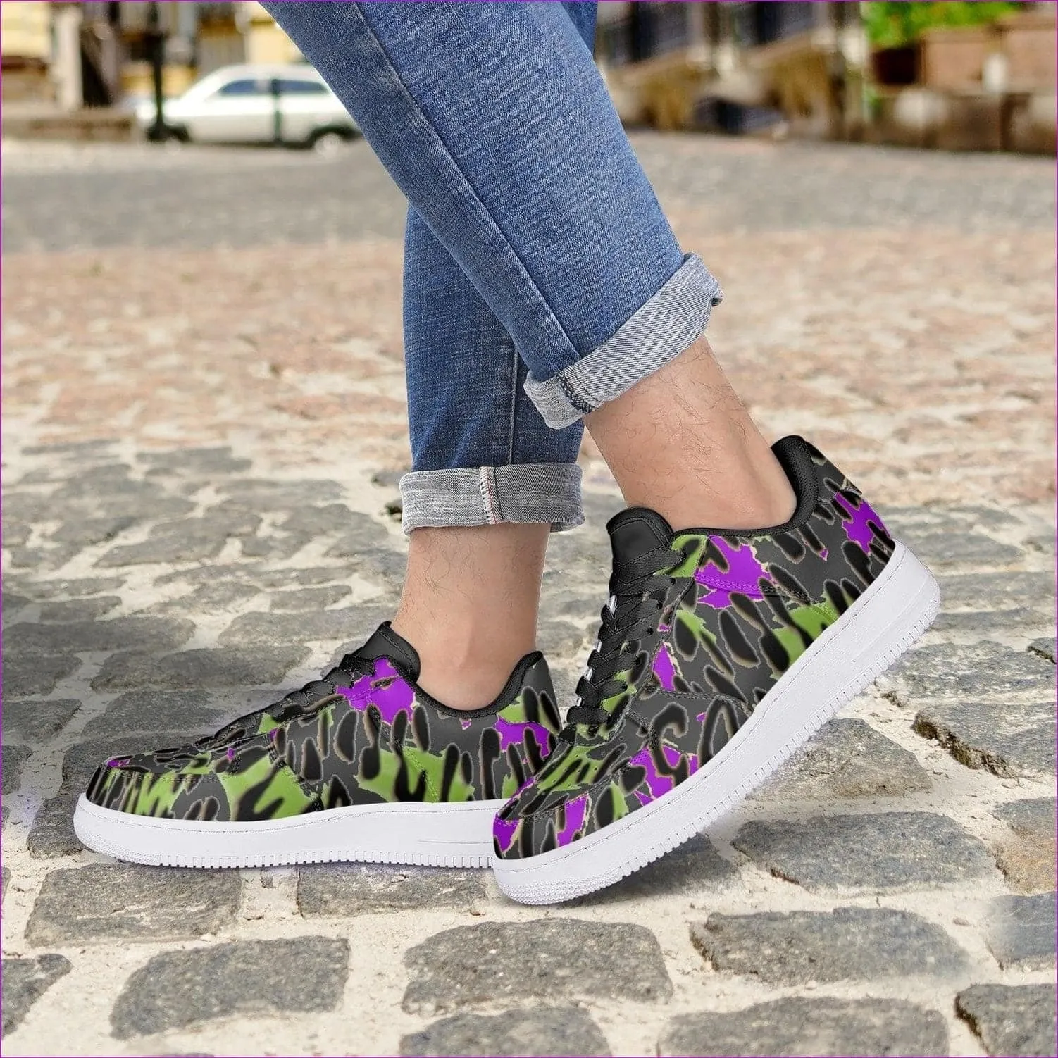 Leopard Grunge Low-Top Leather Sports Sneakers