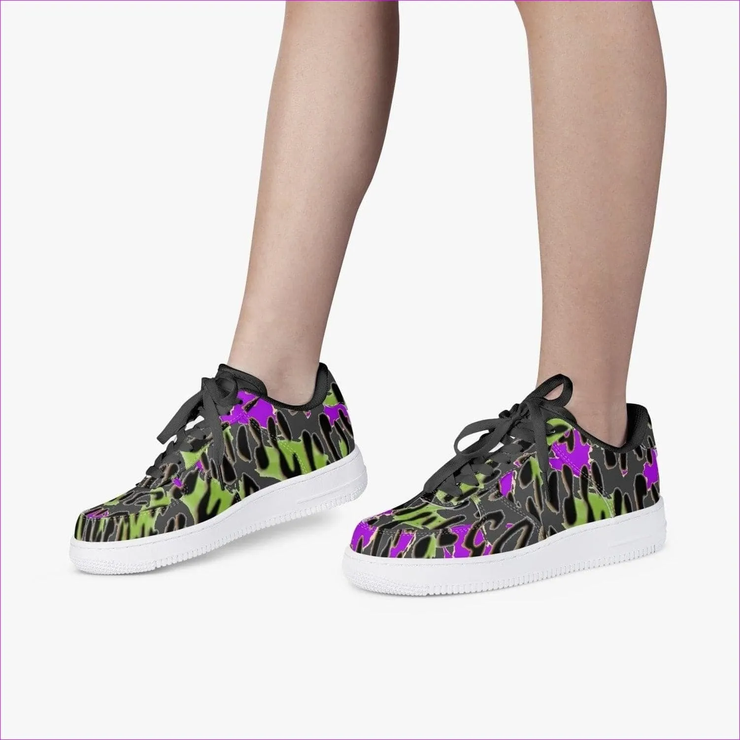 Leopard Grunge Low-Top Leather Sports Sneakers