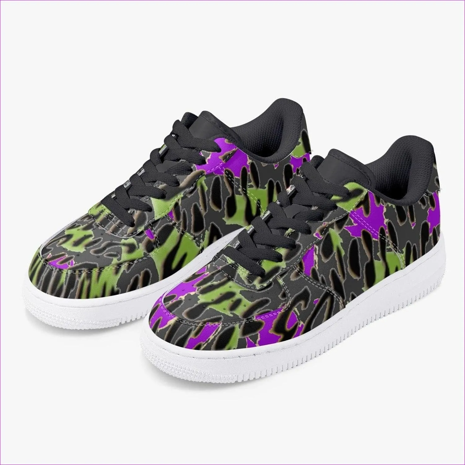 Leopard Grunge Low-Top Leather Sports Sneakers