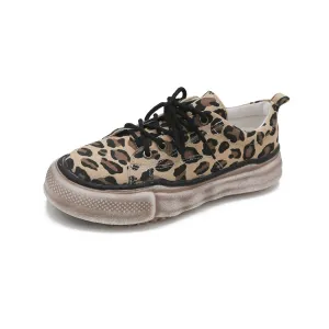 Leopard Print Flat Platform Canvas Sneakers