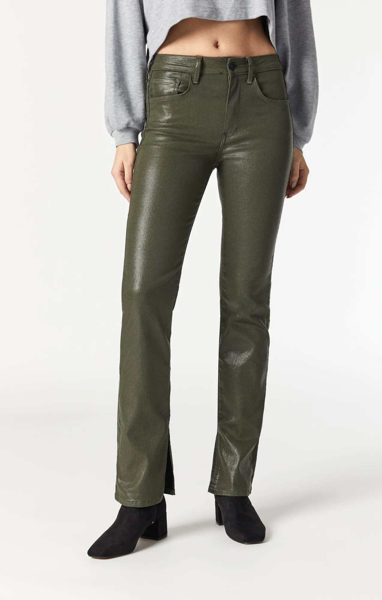 MARIA SLIT HEM FLARE IN KHAKI JEATHER