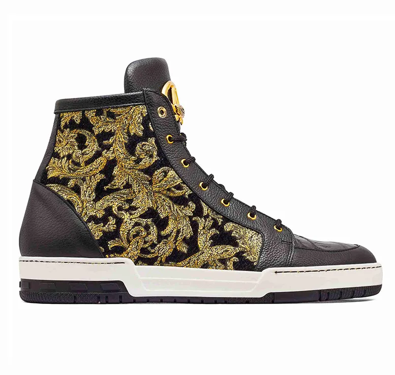 Mauri 8437 Black/Gold Baby Crocodile   Fabric High-Top Sneakers