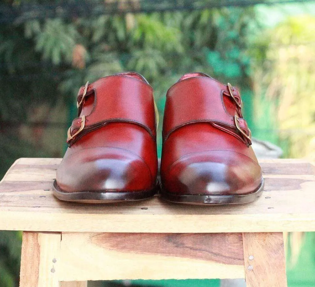 Men's Burgundy Leather Monk Shoe