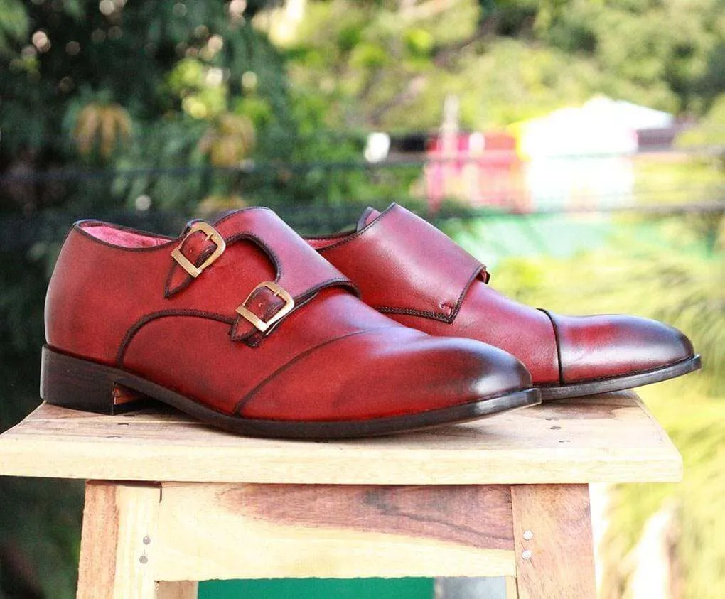 Men's Burgundy Leather Monk Shoe