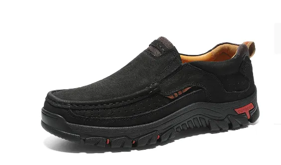 Men's Casual Outdoor Genuine Leather Slip-On Shoes with Rubber Sole