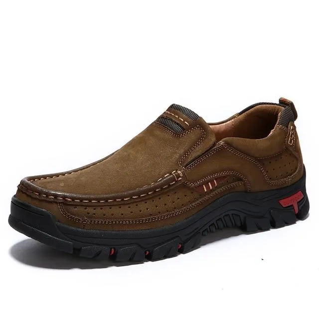 Men's Casual Outdoor Genuine Leather Slip-On Shoes with Rubber Sole