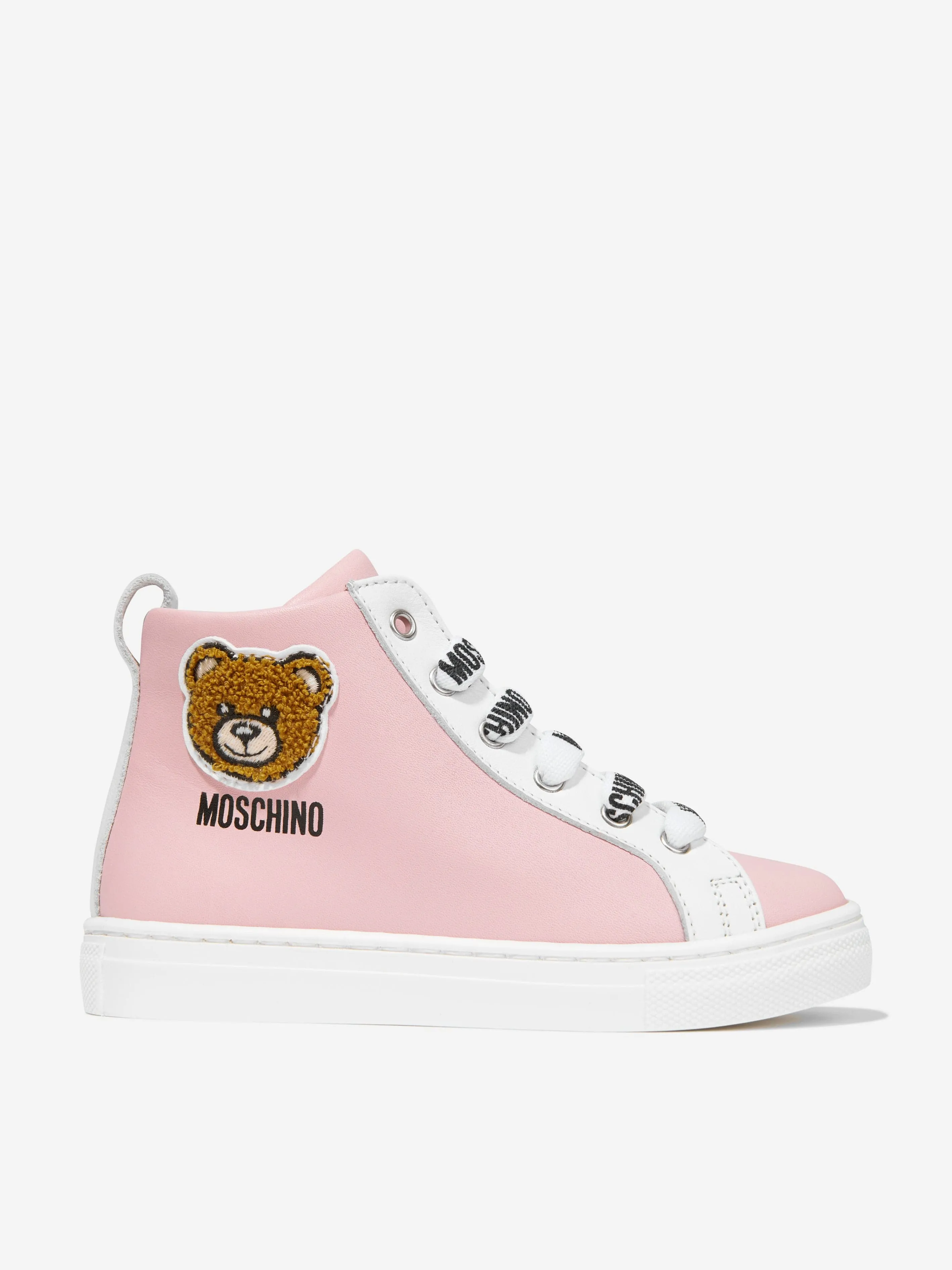 Moschino Girls Leather Teddy Patch High Top Trainers