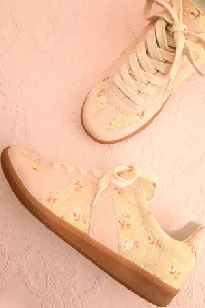 Noelle | Floral Sneakers w/ Pink Suede Accents