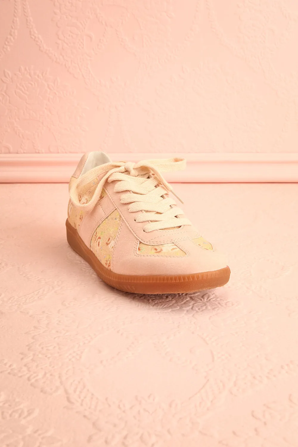 Noelle | Floral Sneakers w/ Pink Suede Accents