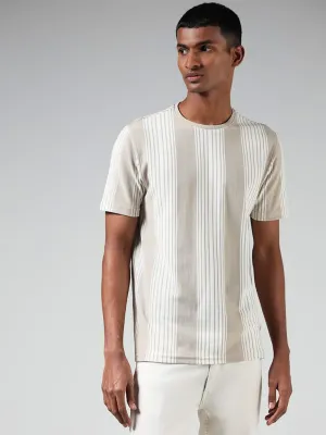 Nuon Off White Striped Cotton Slim-Fit T-Shirt