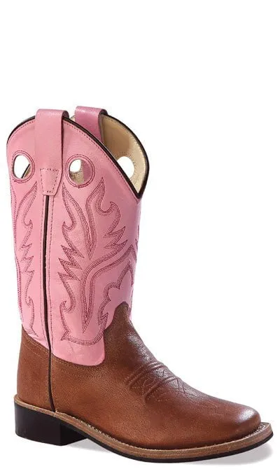 Old West Pink Childrens Girls Carona Calf Leather Square Toe Cowboy Boots 10 D