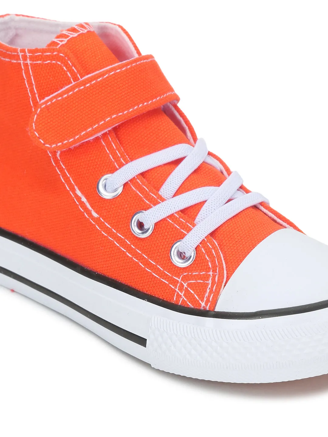 Orange Canvas Stylish Velcro Sneakers For Kids-Unisex (TC-VKCAN4-ORA)