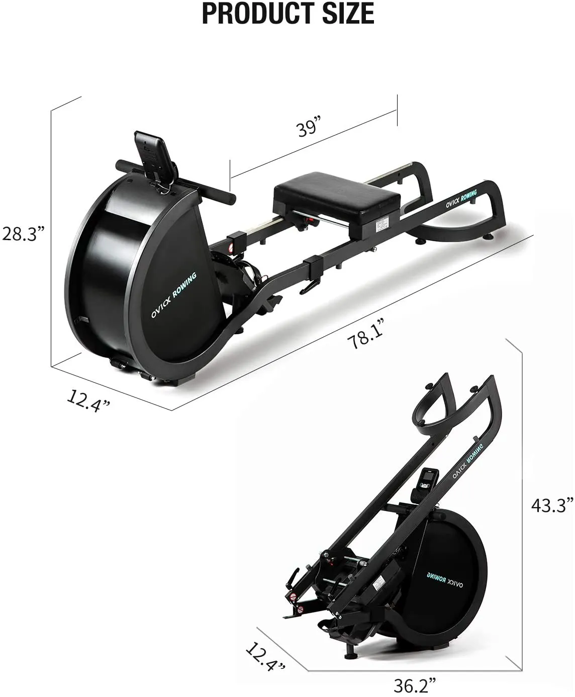 OVICX Magnetic Rowing Machine for Home Use Foldable Indoor Rower Exercise Equipment for Whole Body Workout with Double Track Black Alu sportgerät