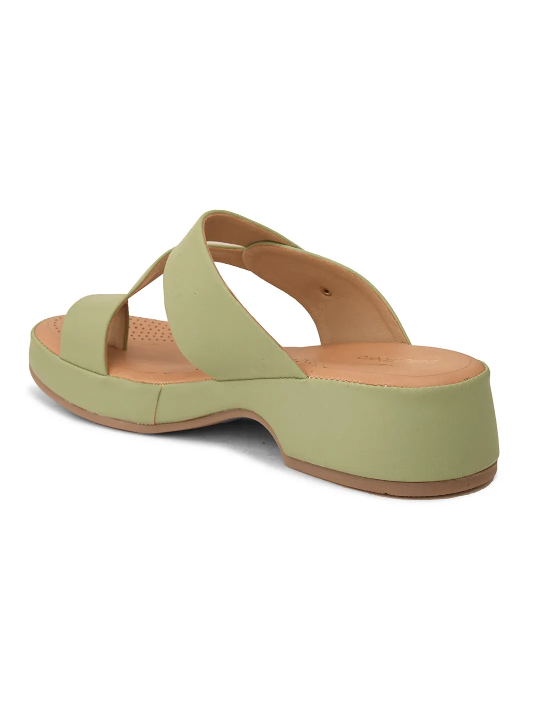 Pelle Albero Green Faux Leather Slip on Extra Padding Comfortable Sandal For Women