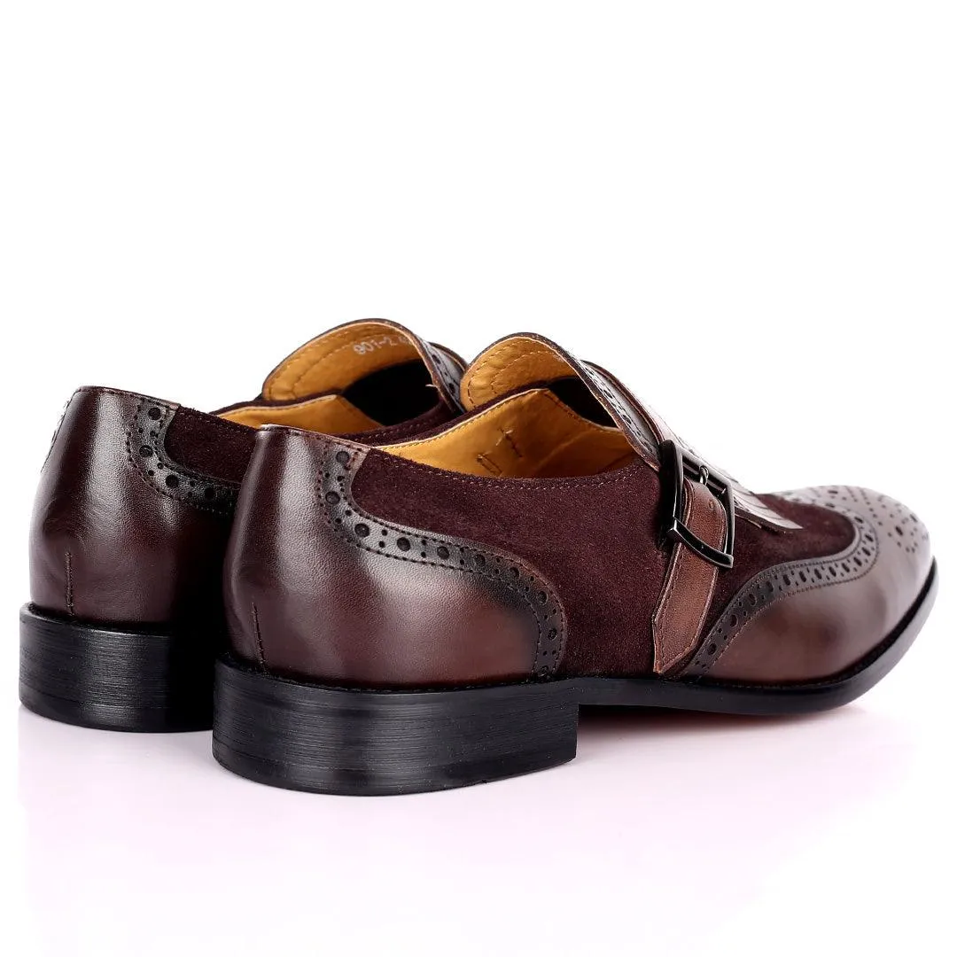 Prad Elegant Fringe Brogue And Suede Designed Leather Shoe - Coffee