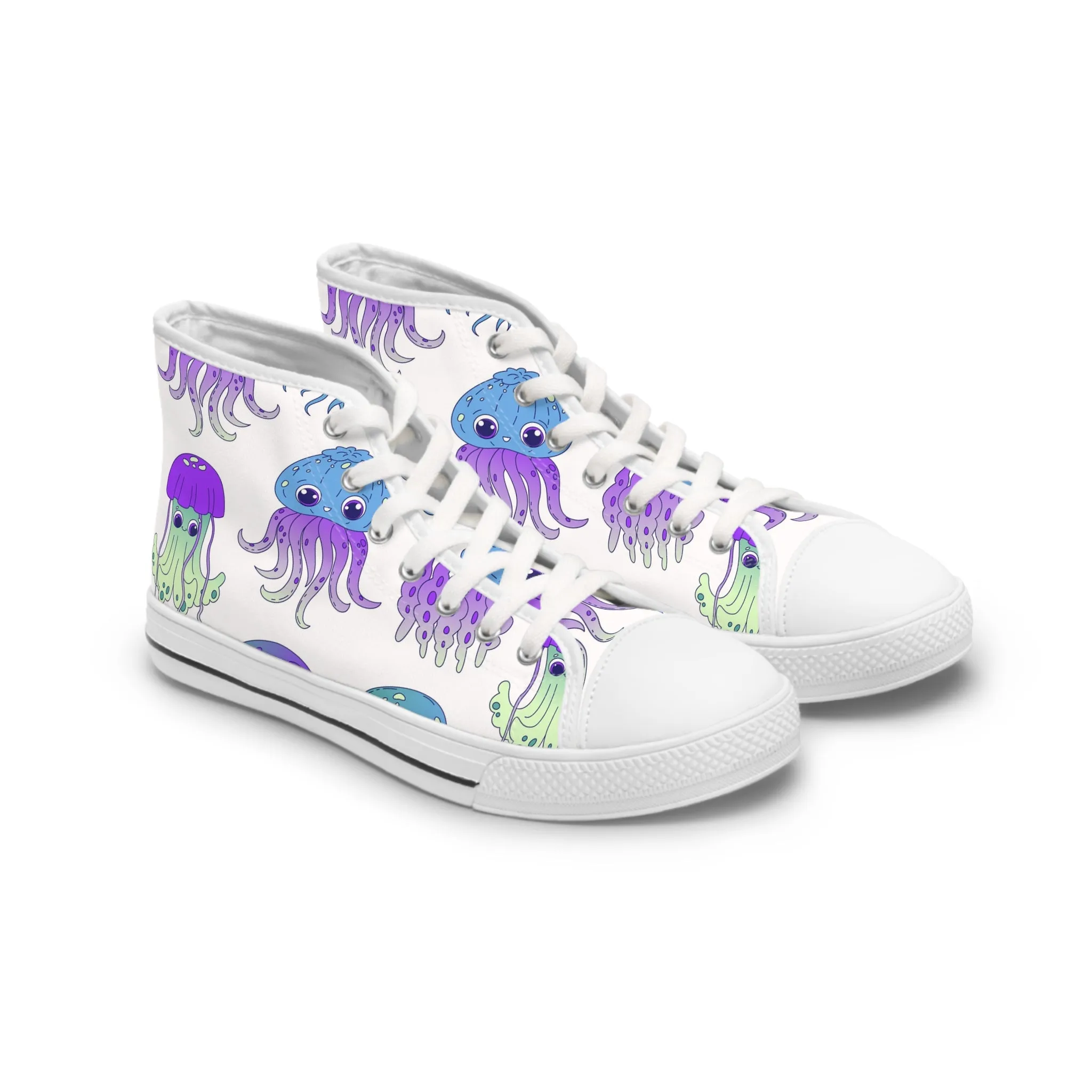 Purple and Blue Jellyfish Women's High Top Sneakers