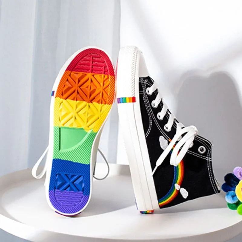 Rainbow Canvas Shoes with Colorful Soles and Matching Socks