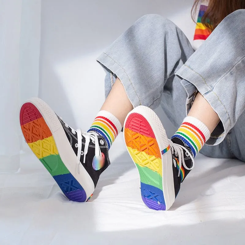 Rainbow Canvas Shoes with Colorful Soles and Matching Socks